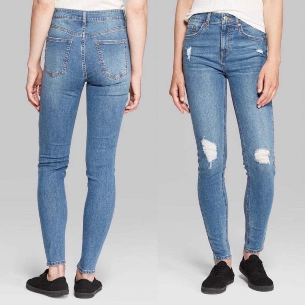 Wild Fable High Rise Skinny Medium Wash Distressed Jeans